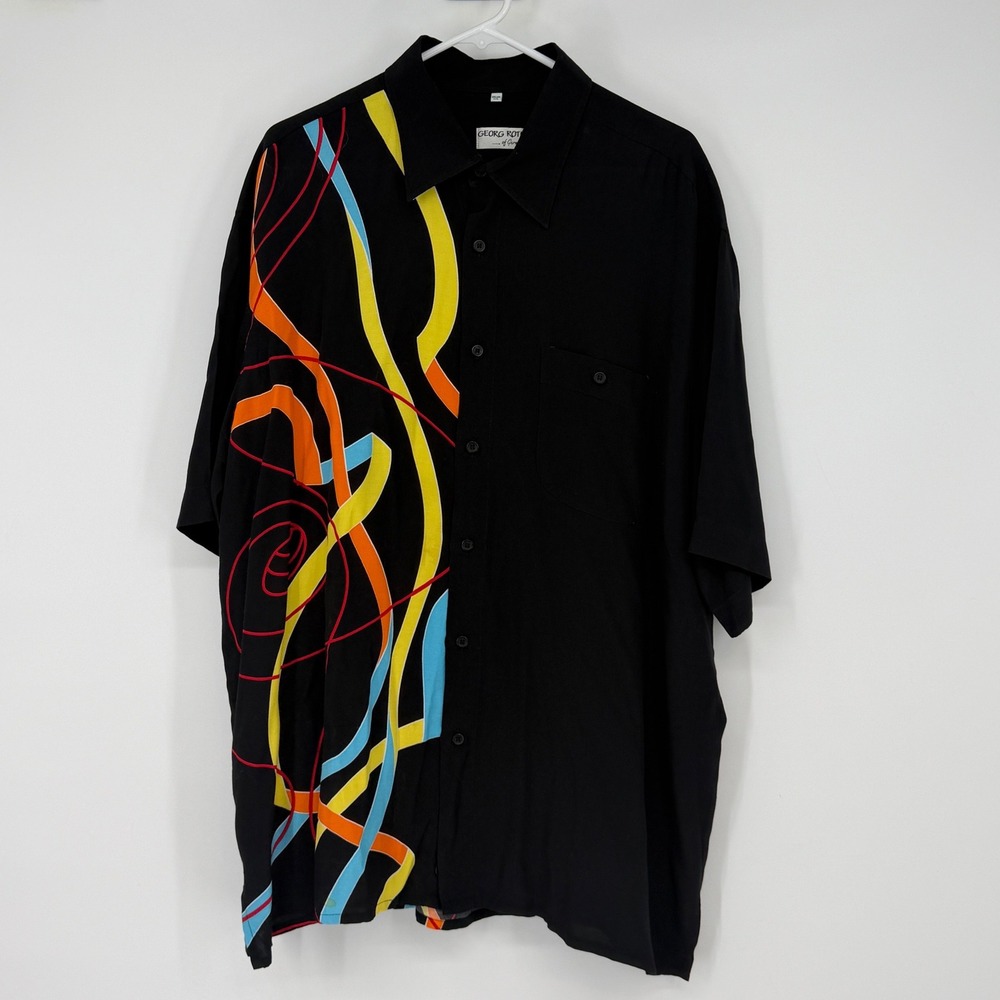 Georg Roth of Germany Mens XXL Black Abstract Graphic Print Short Sleeve‎ Shirt